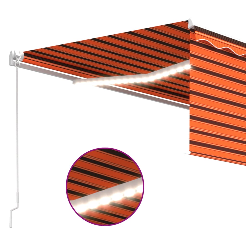 vidaXL Luifel handmatig uittrekbaar rolgordijn LED 4x3 m oranje bruin