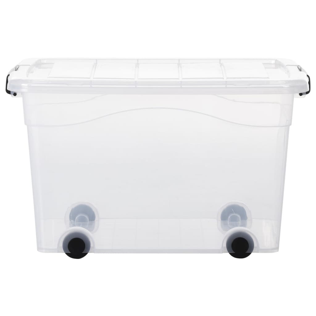 Cetomo 55L x 3 opbergdozen met wielen, plastic opbergdoos met deksel, vergrendelende gespen, kliksluiting, stapelbaar, nesten, duurzame organizer voor thuiskantoorkleding, transparant, 55 l, 3 stuks