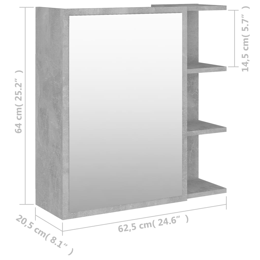 vidaXL Badkamerspiegelkast 62,5x20,5x64 cm bewerkt hout betongrijs
