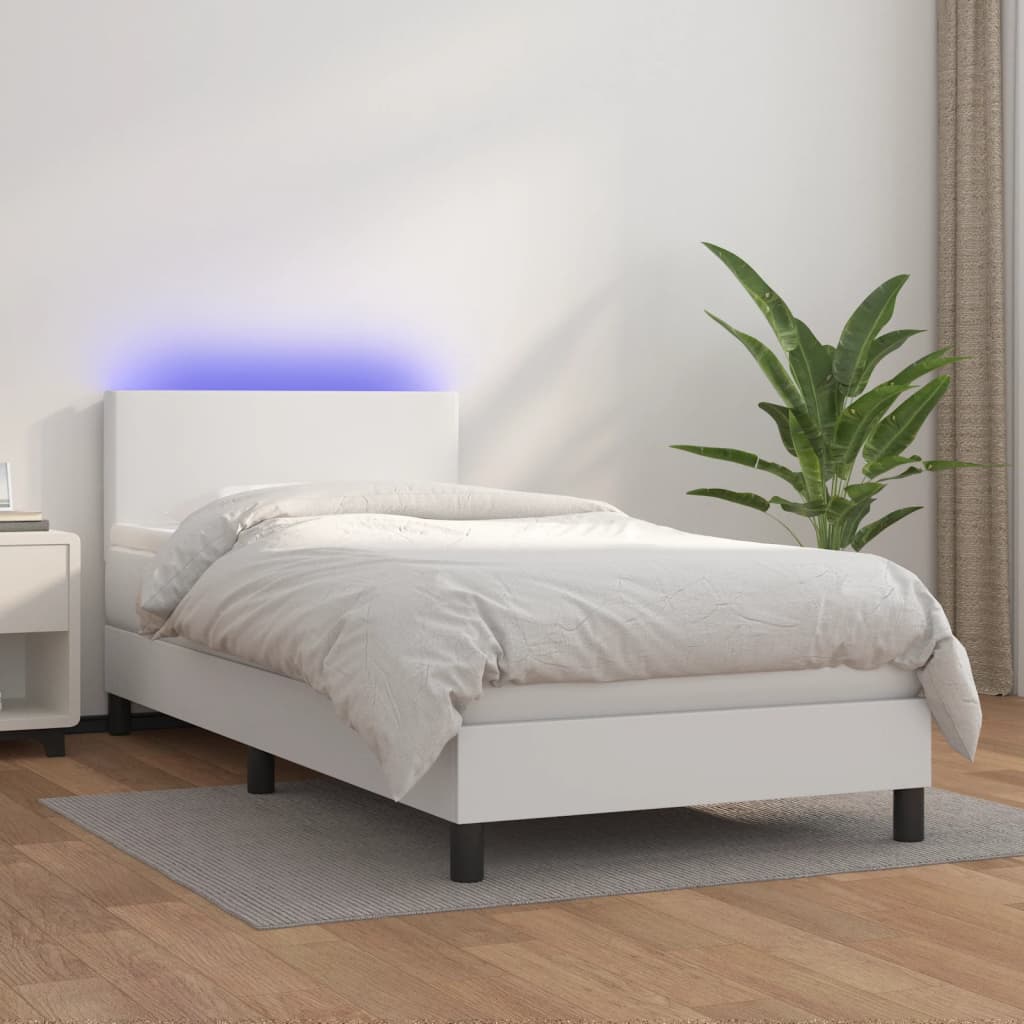 vidaXL Boxspring met matras en LED kunstleer wit 80x200 cm