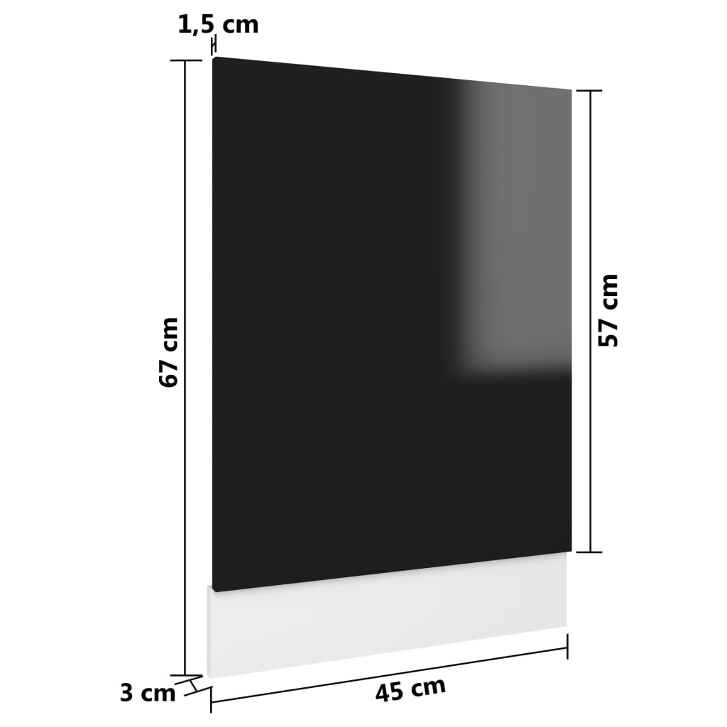 vidaXL Vaatwasserpaneel 45x3x67 cm spaanplaat hoogglans zwart