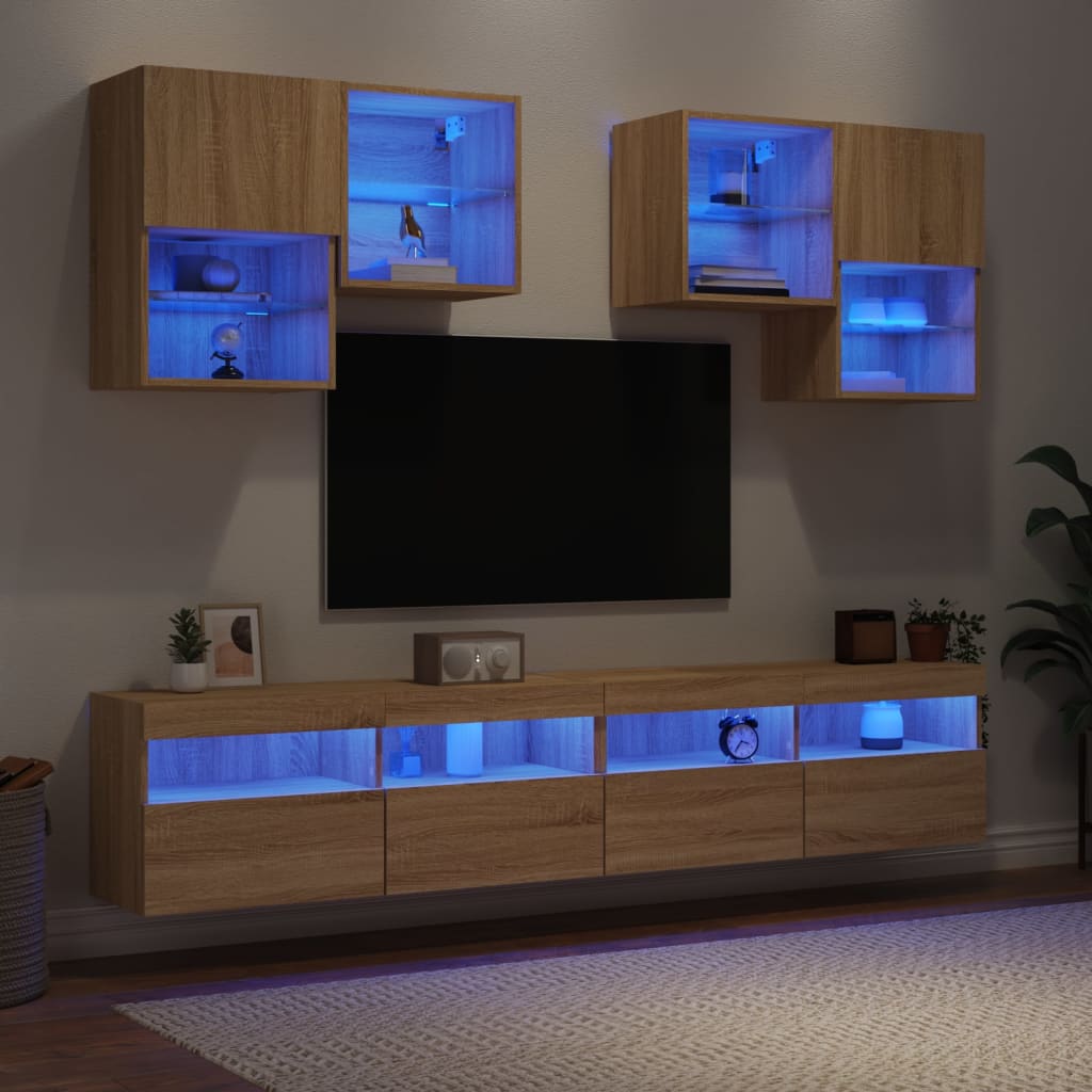 vidaXL 6-delige Tv-wandmeubelset met LED-verlichting sonoma eikenkleur