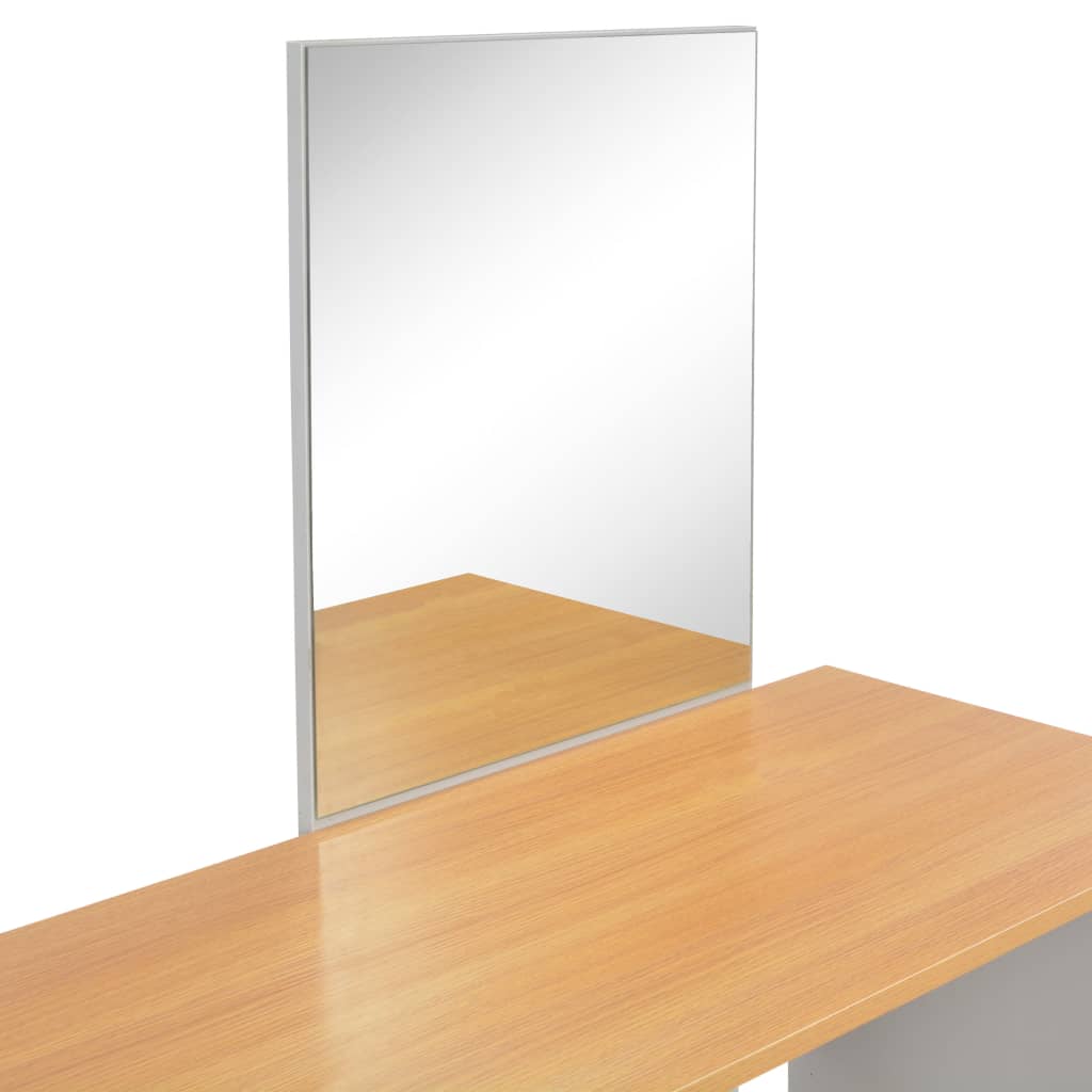 vidaXL Kaptafel met spiegel en krukje 104x45x131 cm grijs