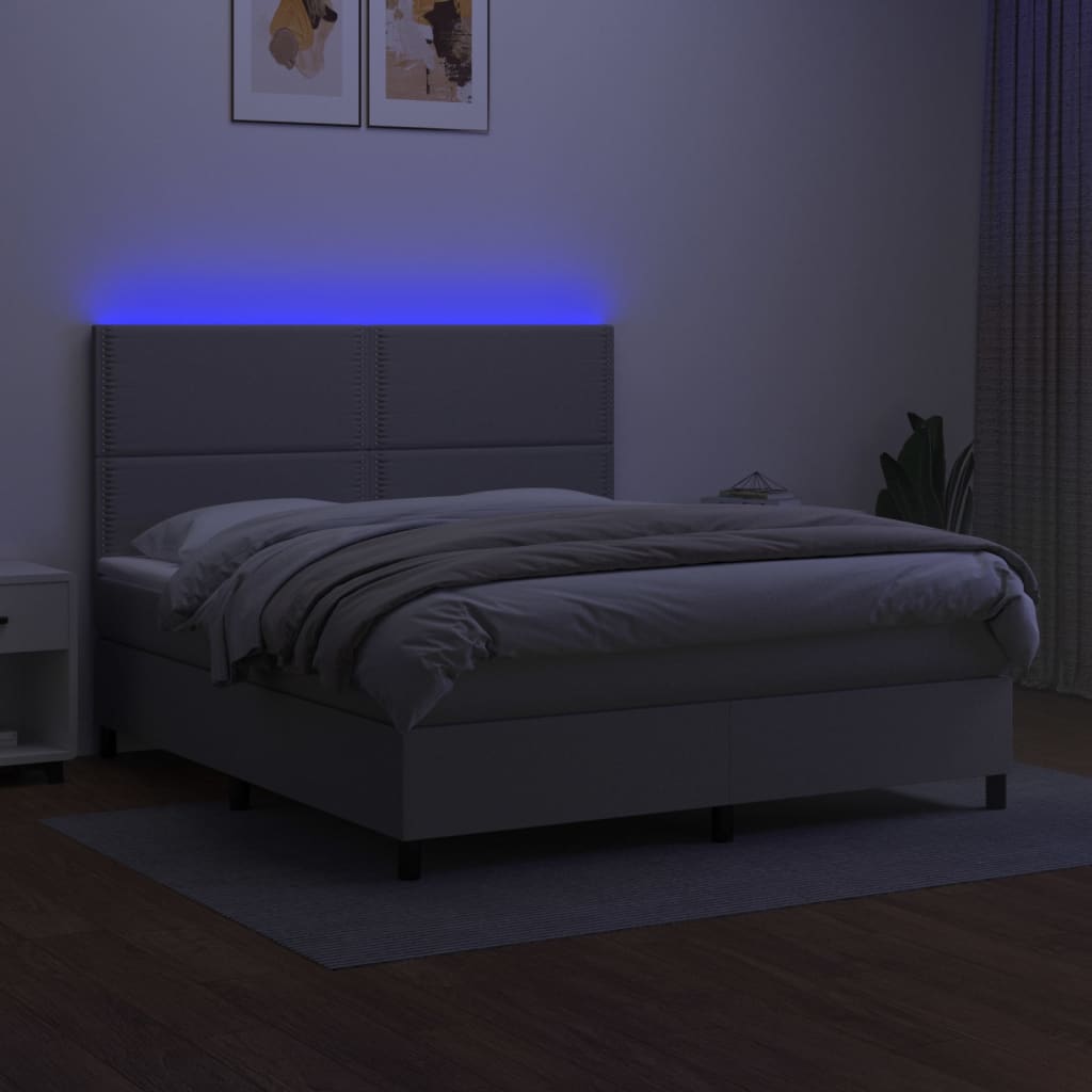 vidaXL Boxspring met matras en LED stof lichtgrijs 180x200 cm