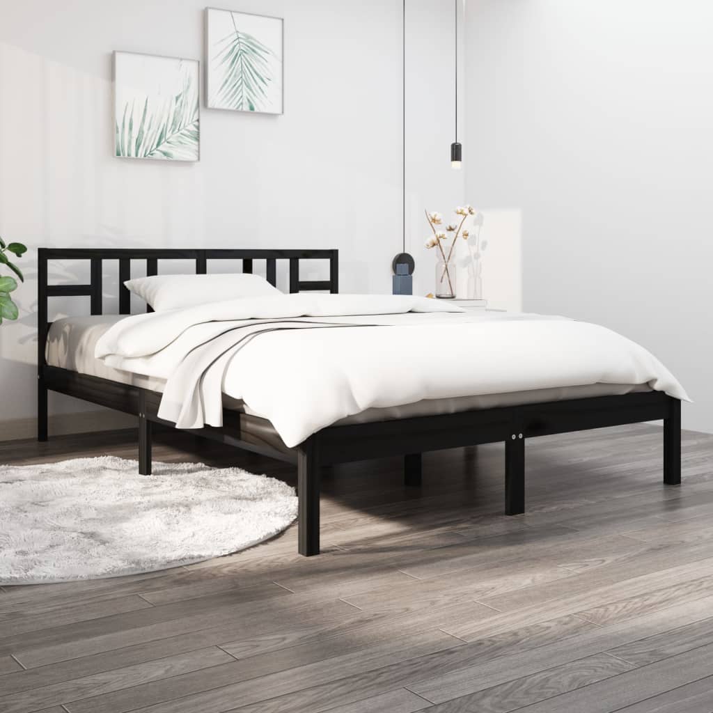 vidaXL Bedframe massief hout zwart 150x200 cm