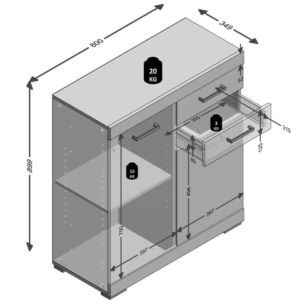 FMD Kast met 2 deuren en 2 lades 80x34,9x89,9 cm eikenkleurig