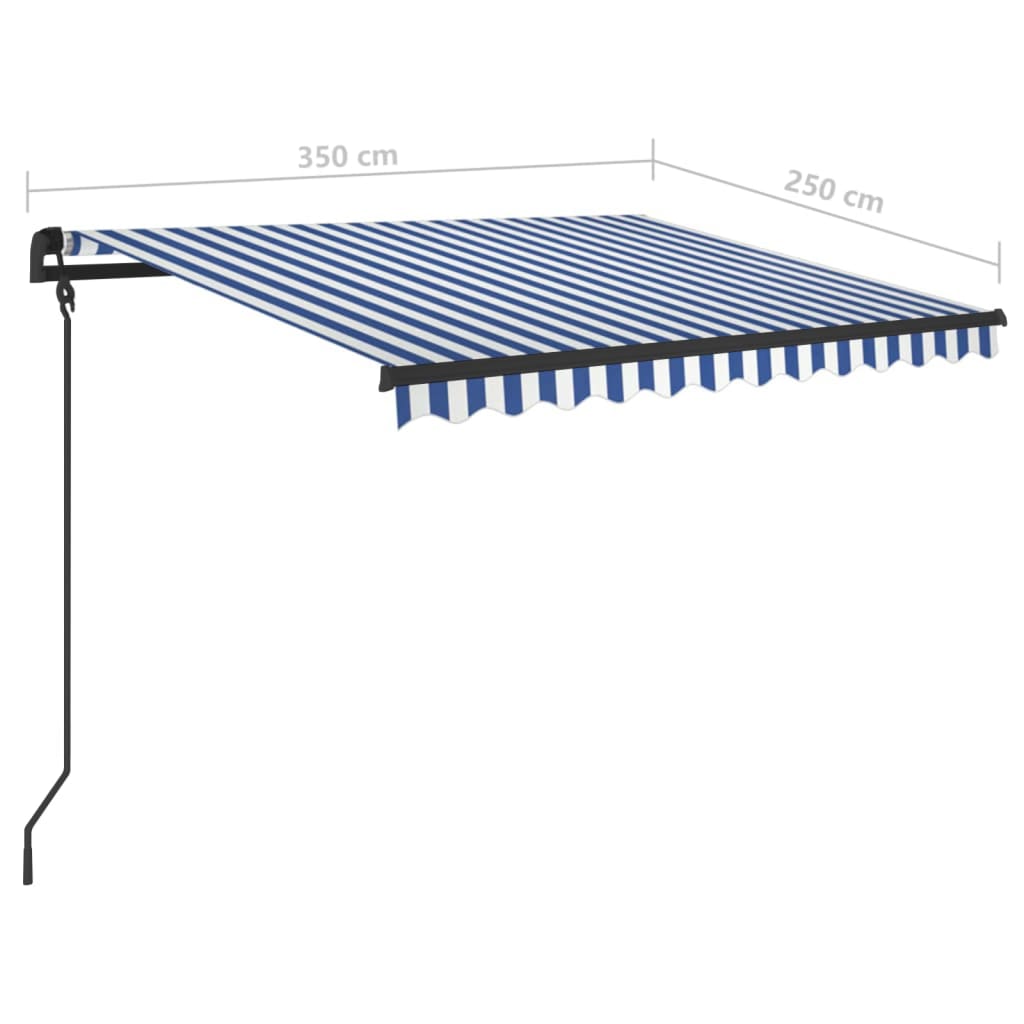 vidaXL Luifel automatisch uittrekbaar met palen 3,5x2,5 m blauw en wit