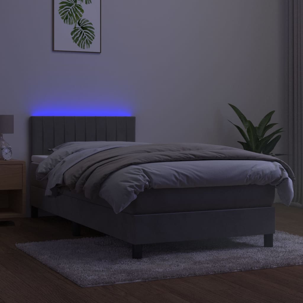vidaXL Boxspring met matras en LED fluweel lichtgrijs 90x200 cm