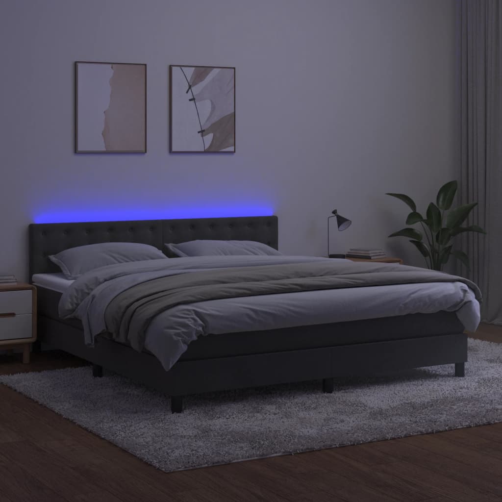 vidaXL Boxspring met matras en LED fluweel donkergrijs 160x200 cm
