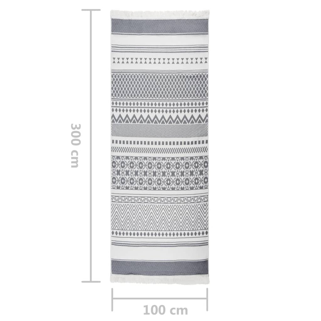 vidaXL Vloerkleed 100x300 cm katoen grijs en wit