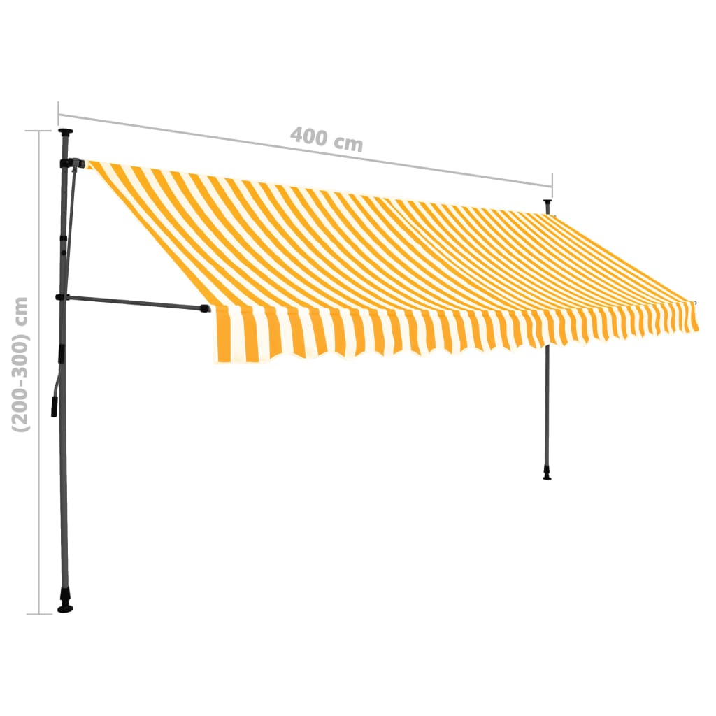 vidaXL Luifel handmatig uitschuifbaar met LED 400 cm wit en oranje