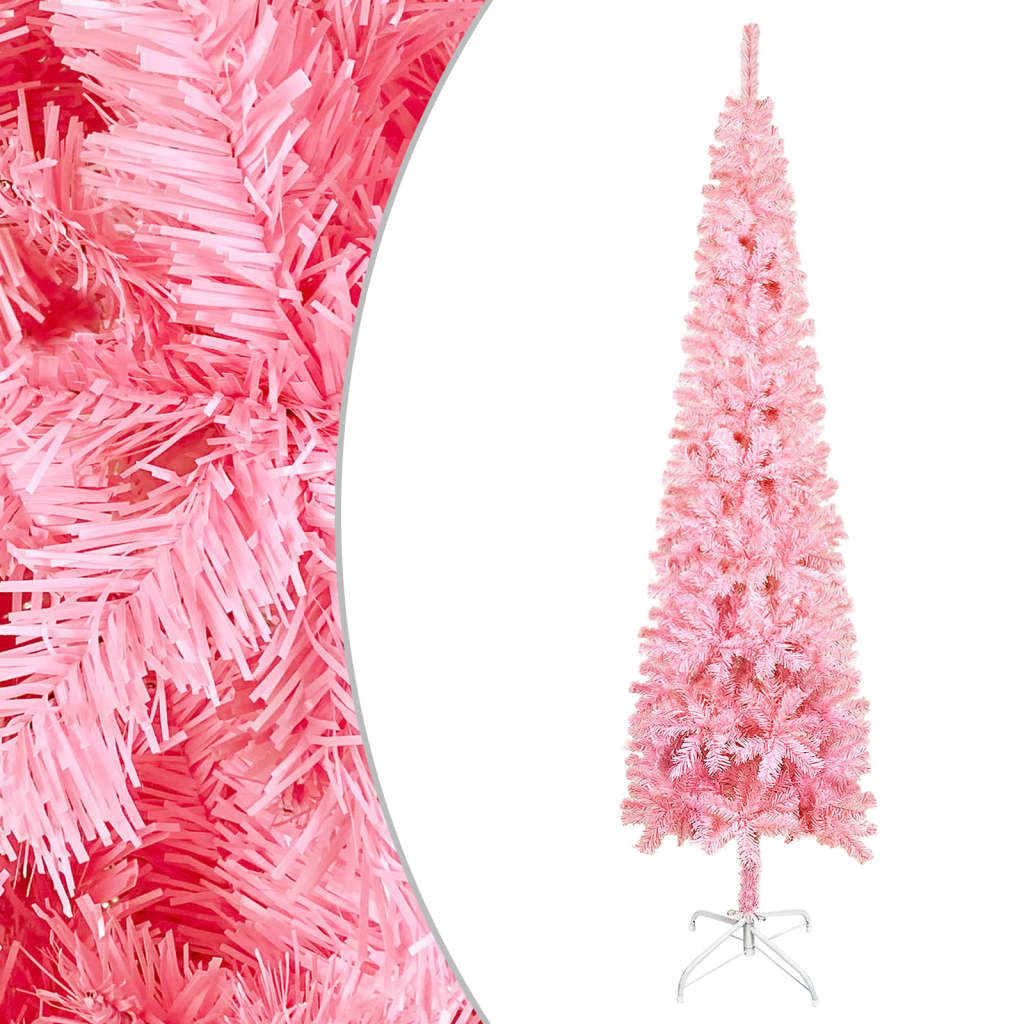 vidaXL Kunstkerstboom met verlichting en kerstballen smal 150 cm roze