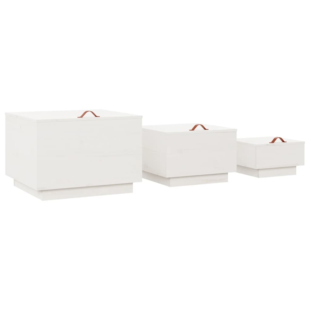 vidaXL Opbergboxen met deksels 3 st massief grenenhout wit
