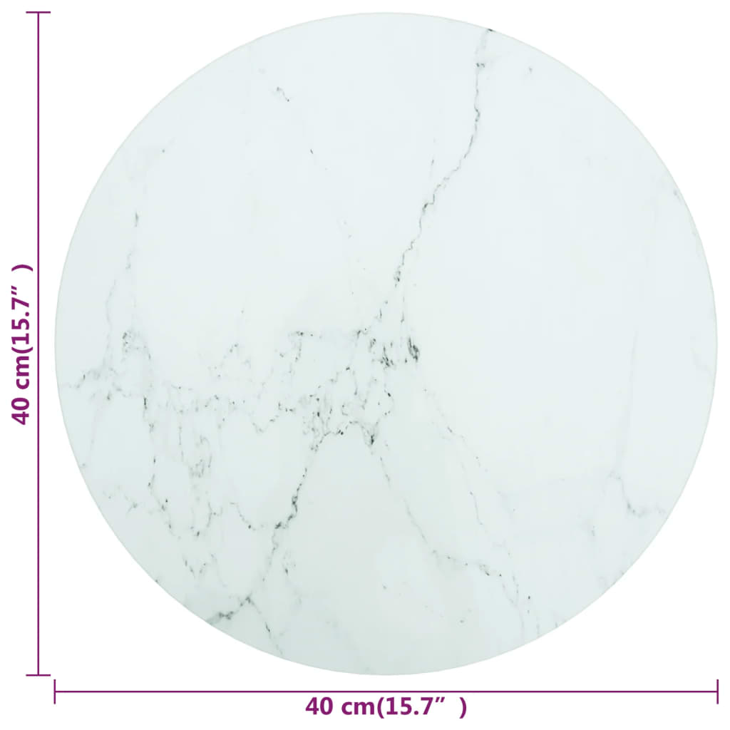 vidaXL Tafelblad Ø40x0,8 cm gehard glas met marmeren design wit