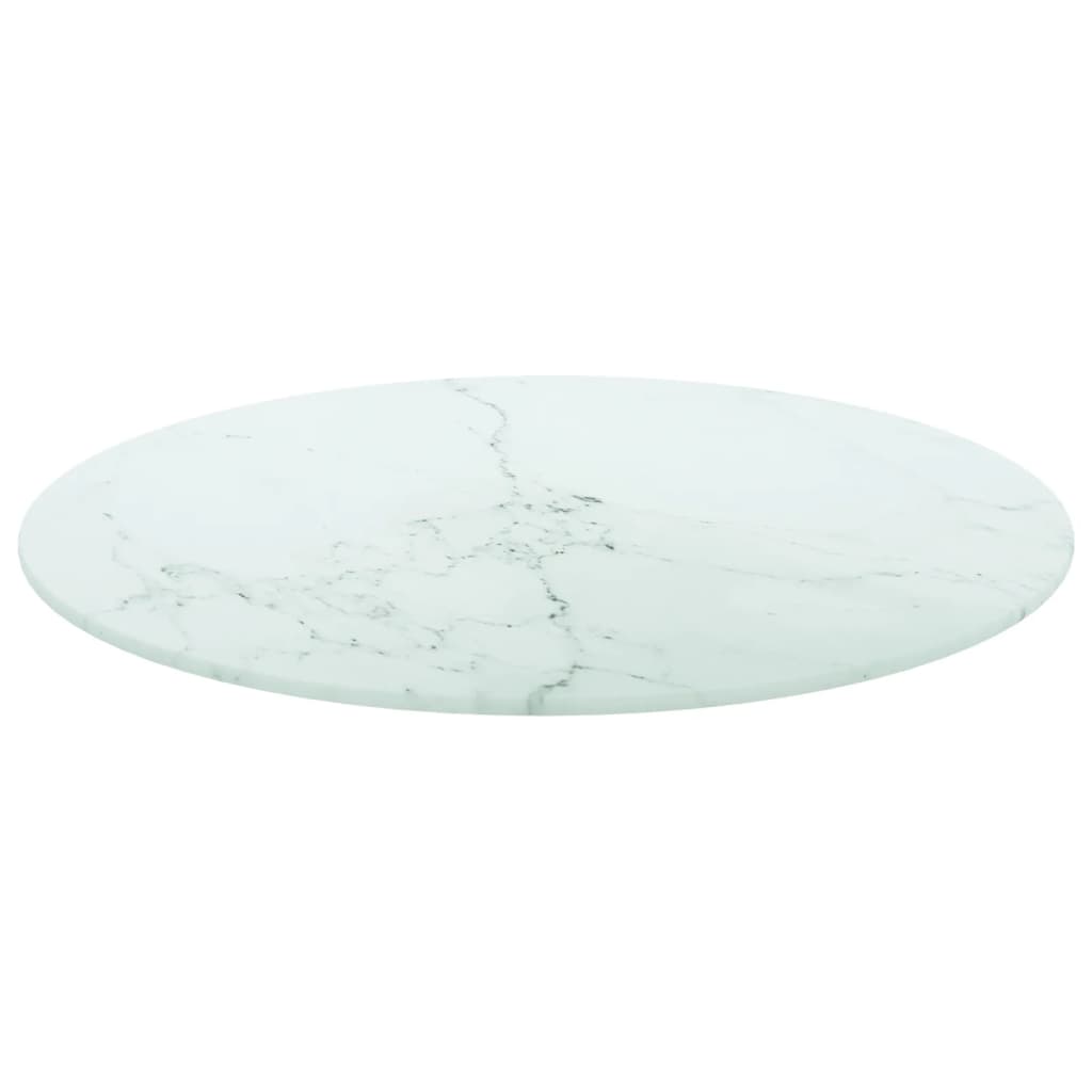 vidaXL Tafelblad Ø50x0,8 cm gehard glas met marmeren design wit