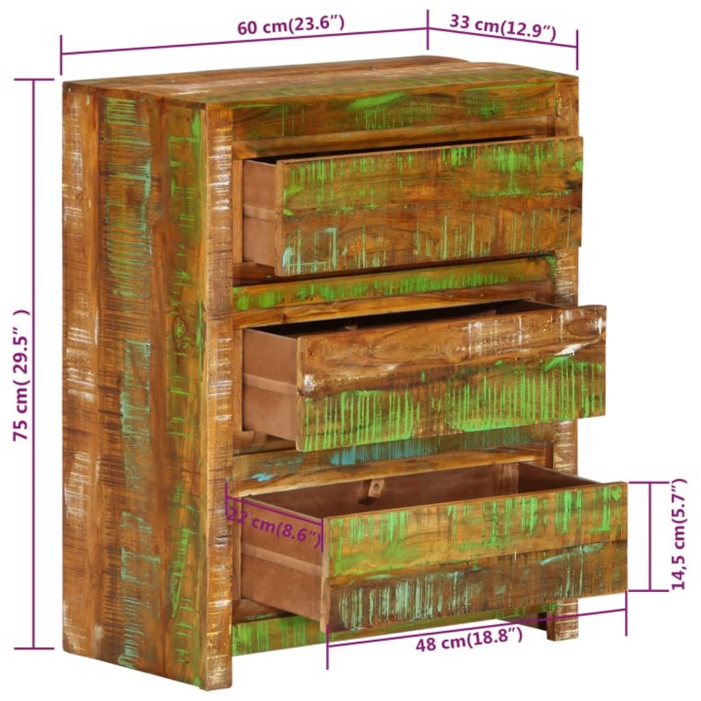 vidaXL Ladekast 60x33x75 cm massief gerecycled hout meerkleurig