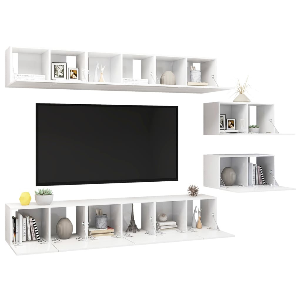vidaXL Tv-meubelen 8 st spaanplaat hoogglans wit