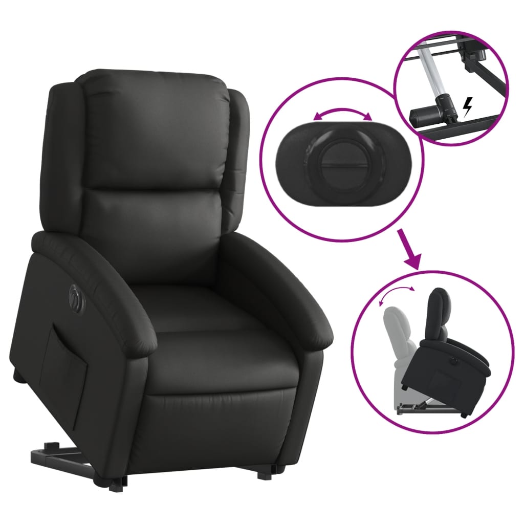 vidaXL Sta-op-stoel elektrisch echt leer zwart