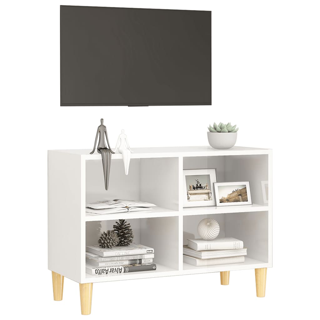 vidaXL Tv-meubel met houten poten 69,5x30x50 cm hoogglans wit