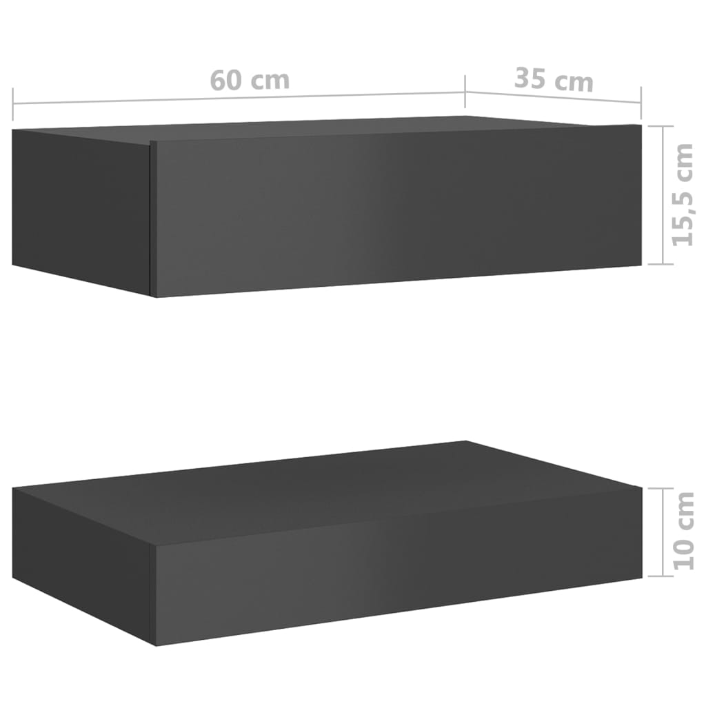 vidaXL Nachtkastjes 2 st 60x35 cm spaanplaat hoogglans grijs