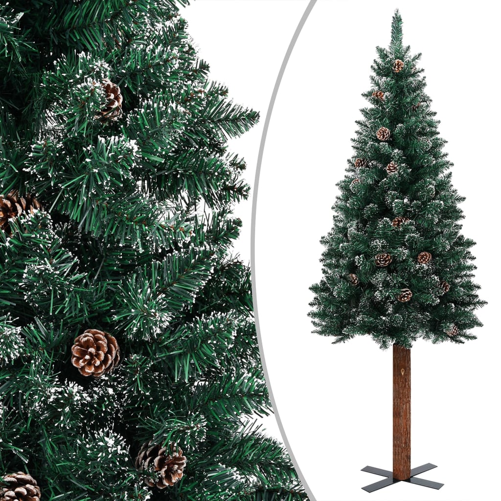 vidaXL Kerstboom met LED en hout en sneeuw smal 180 cm groen