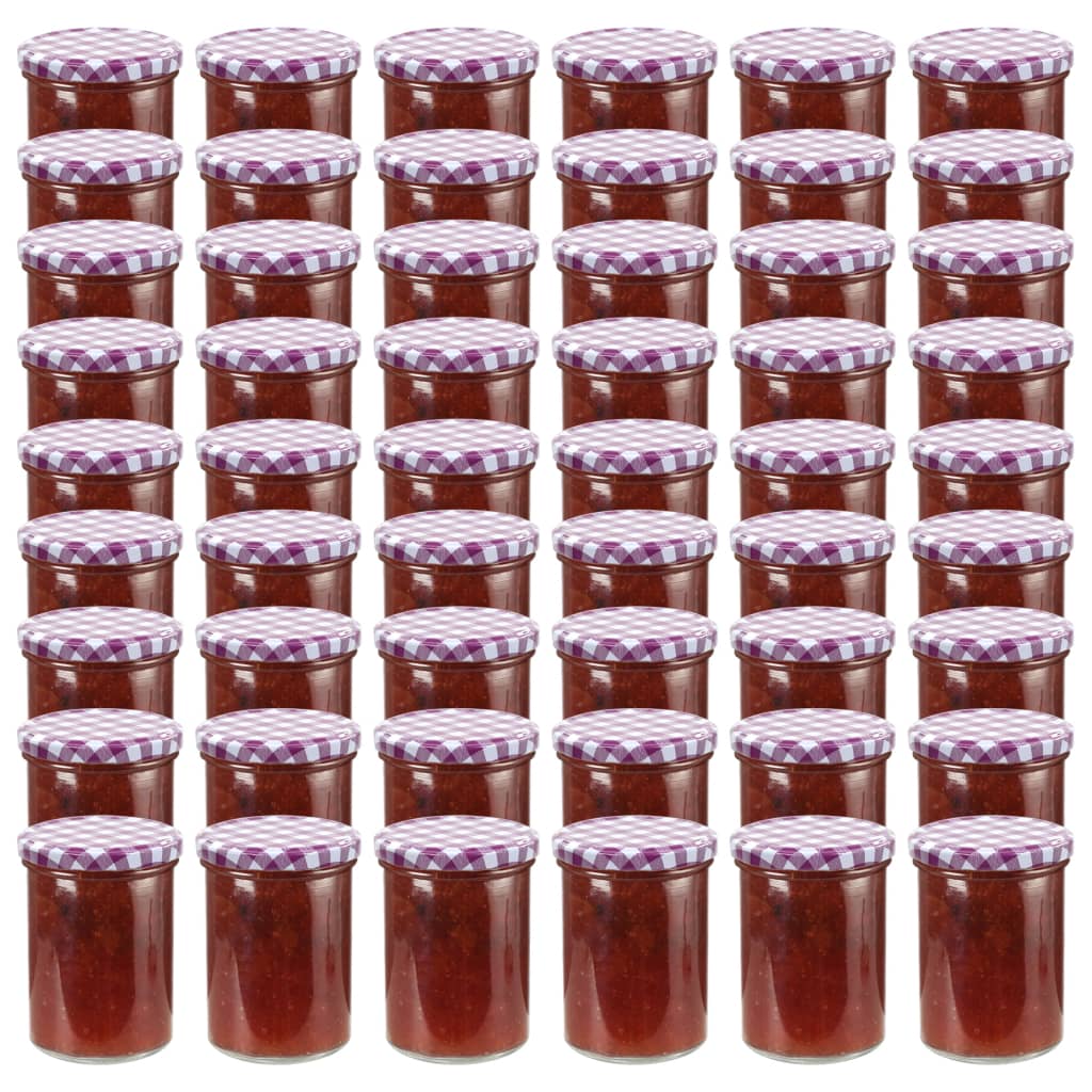 vidaXL Jampotten met wit met paarse deksels 48 st 400 ml glas