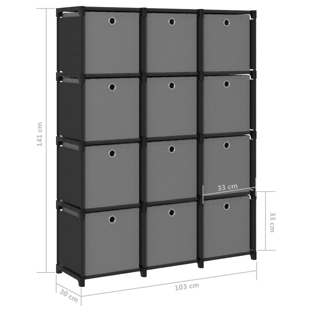 Beugel Beschikbaar kalkoen vidaXL Kast met 12 vakken met boxen 103x30x141 cm stof zwart kopen? |  vidaXL.nl