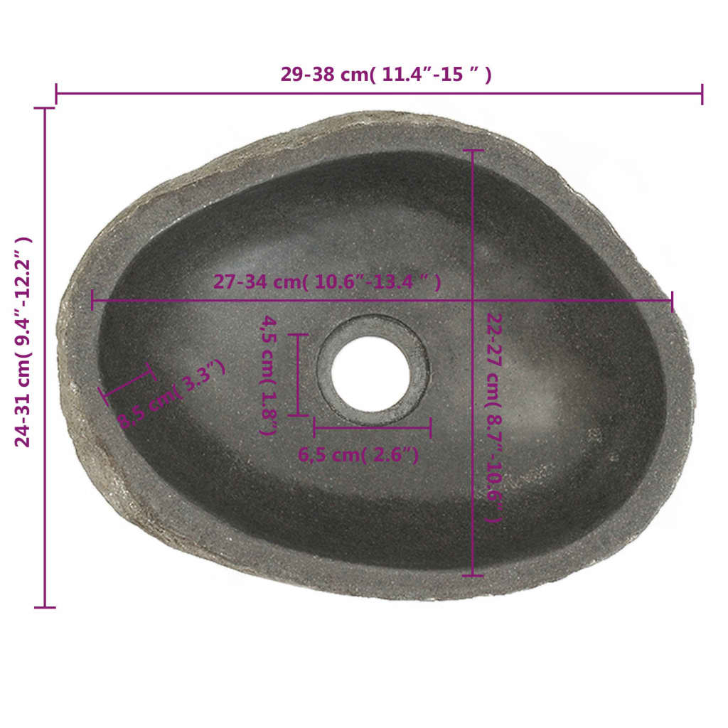 vidaXL Wastafel ovaal 30-37 cm riviersteen