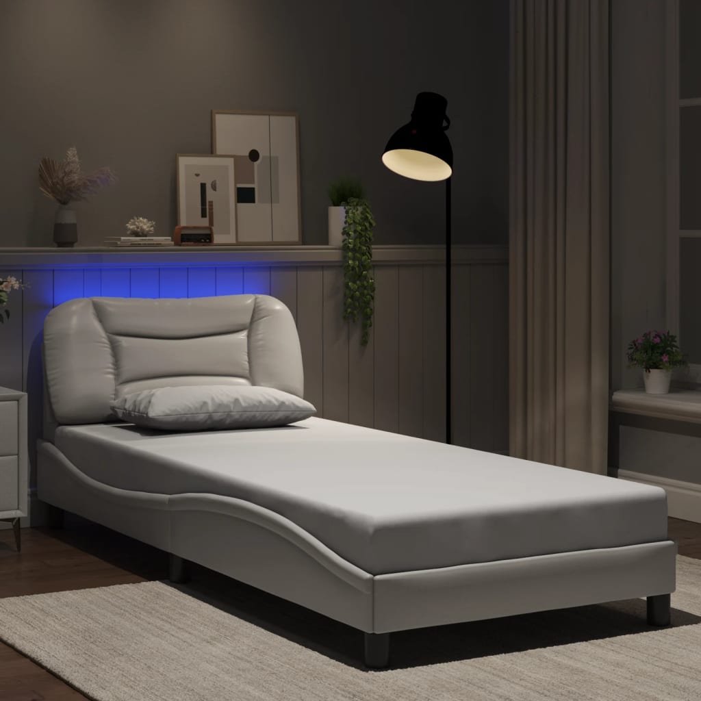 vidaXL Bedframe met LED-verlichting kunstleer wit 80x200 cm