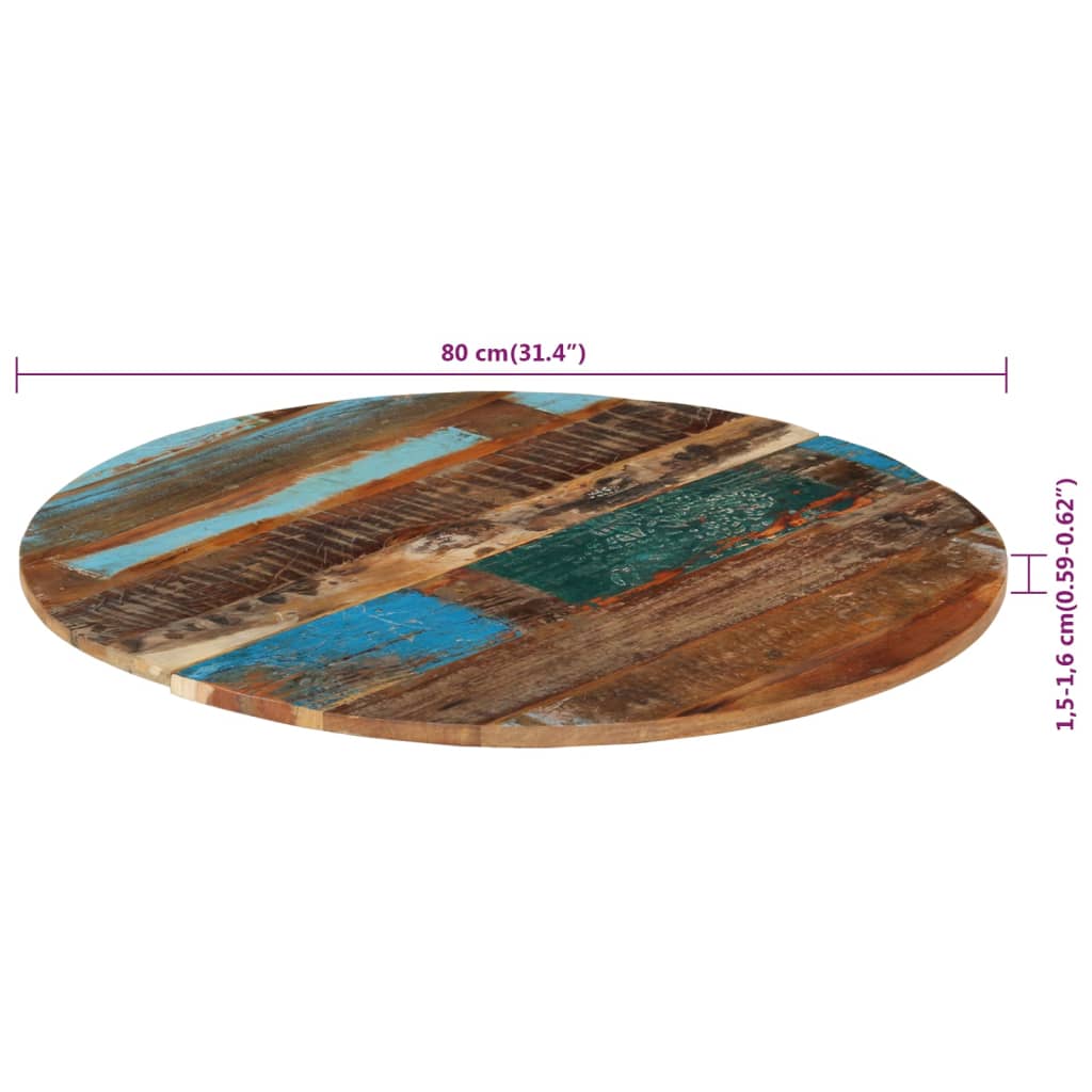vidaXL Tafelblad rond 15-16 mm 80 cm massief gerecycled hout