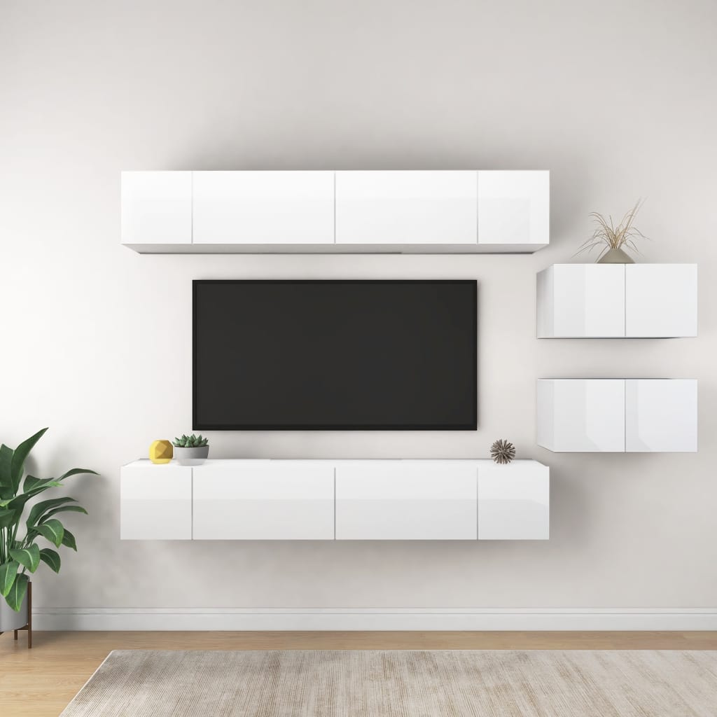 vidaXL Tv-meubelen 8 st spaanplaat hoogglans wit