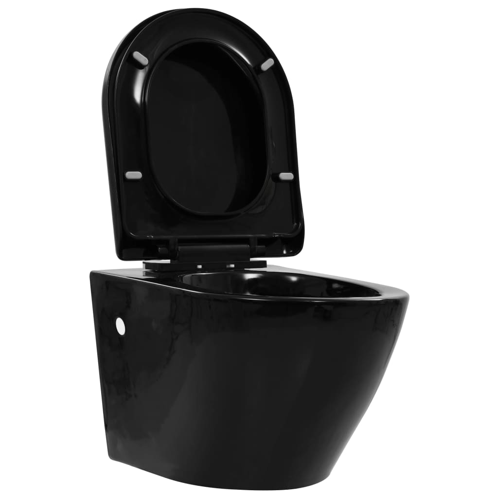 vidaXL Hangend toilet randloos keramiek zwart
