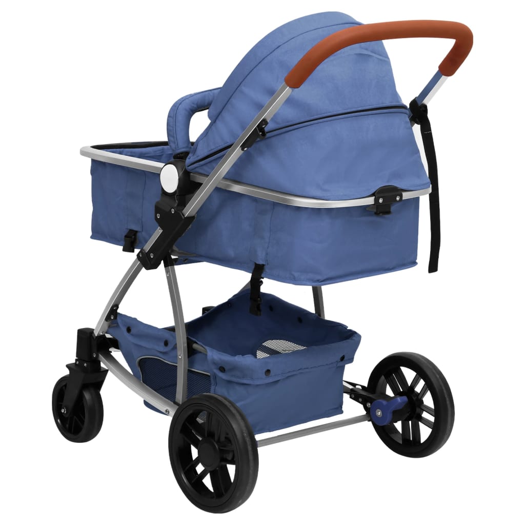 vidaXL Kinderwagen 3-in-1 aluminium marineblauw