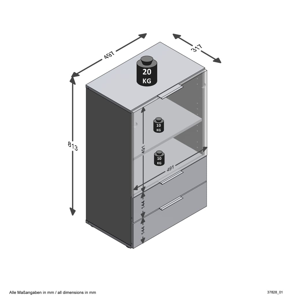 FMD Kast met lade en deuren 49,7x31,7x81,3 cm zwart