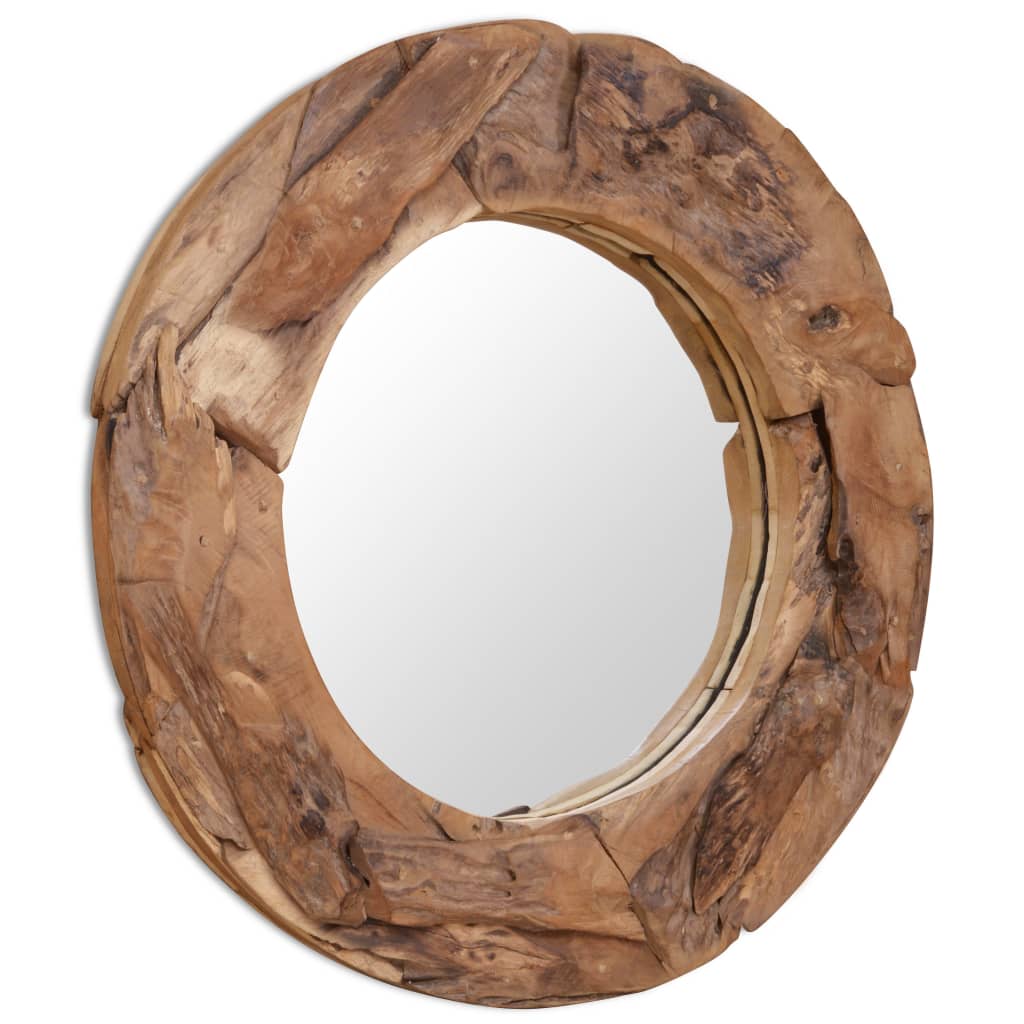 vidaXL Decoratieve spiegel rond 80 cm teakhout