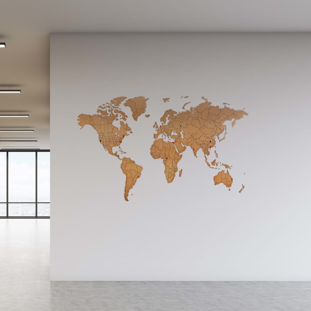 MiMi Innovations Wereldkaart muurdecoratie Luxury 150x90 cm bruin