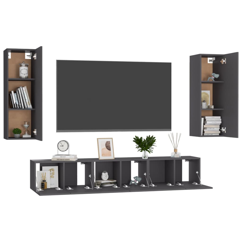 vidaXL 5-delige Tv-meubelset spaanplaat grijs