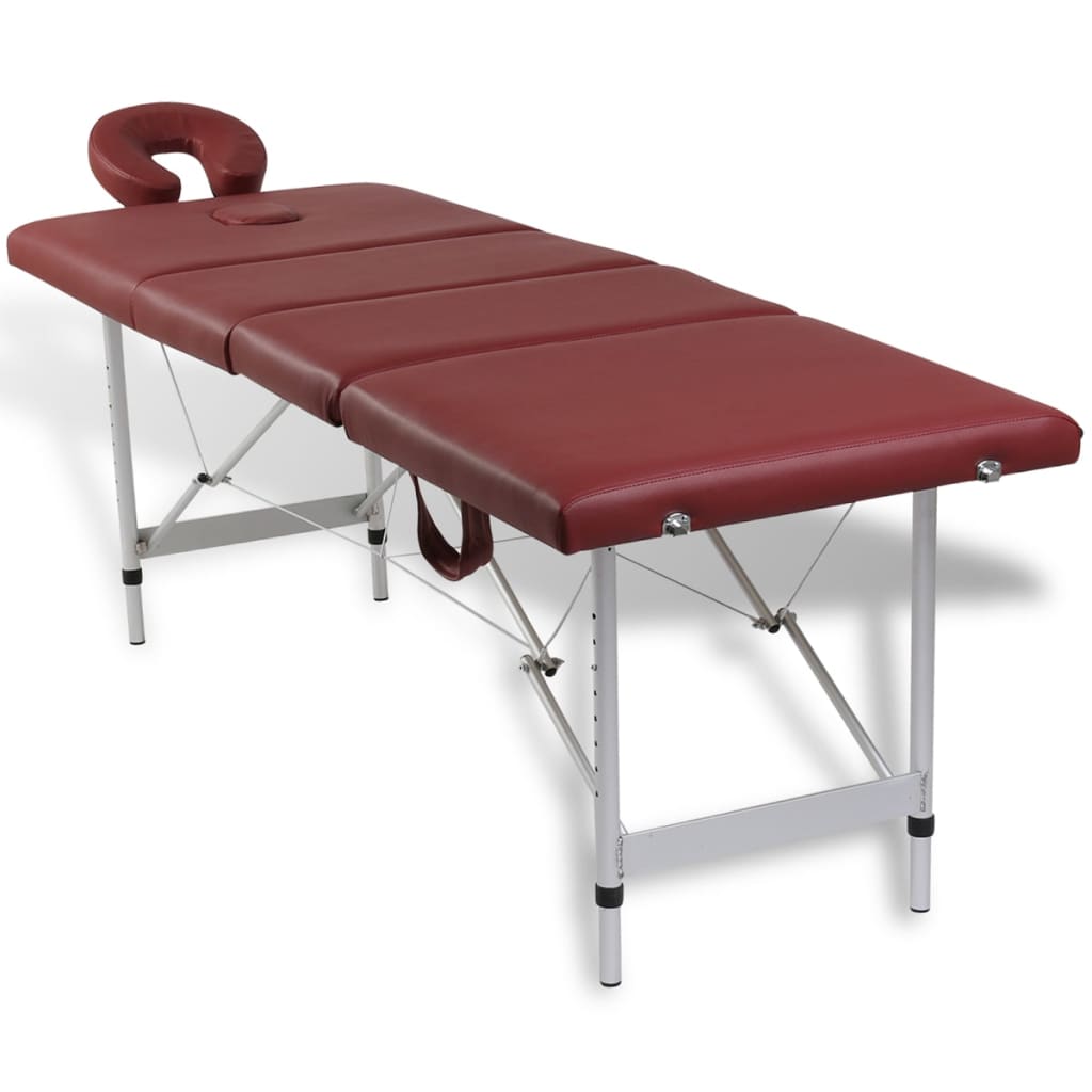 Massagetafel inklapbaar met aluminium frame (vier delen / rood)