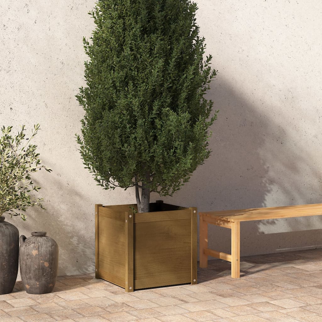 vidaXL Plantenbak 50x50x50 cm massief grenenhout honingbruin