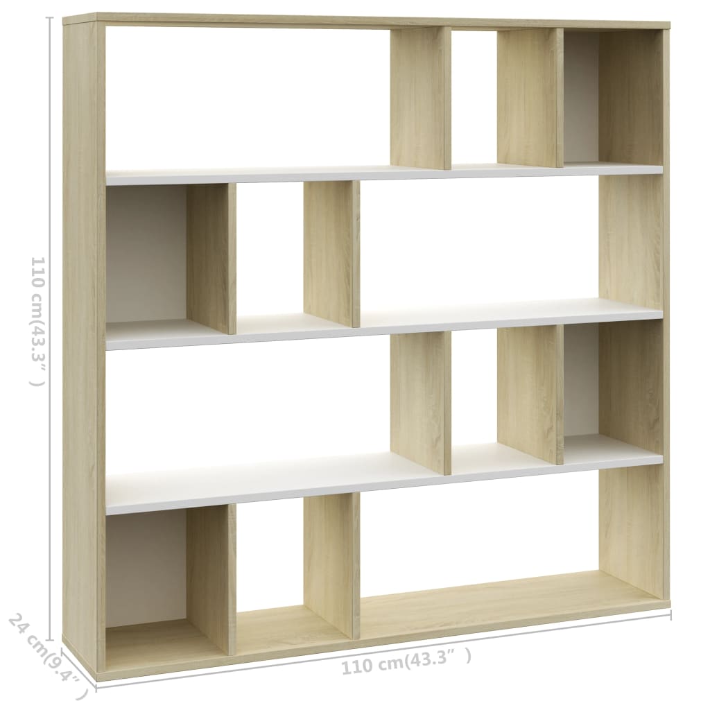 vidaXL Kamerscherm/boekenkast 110x24x110cm bewerkt hout wit eikenkleur