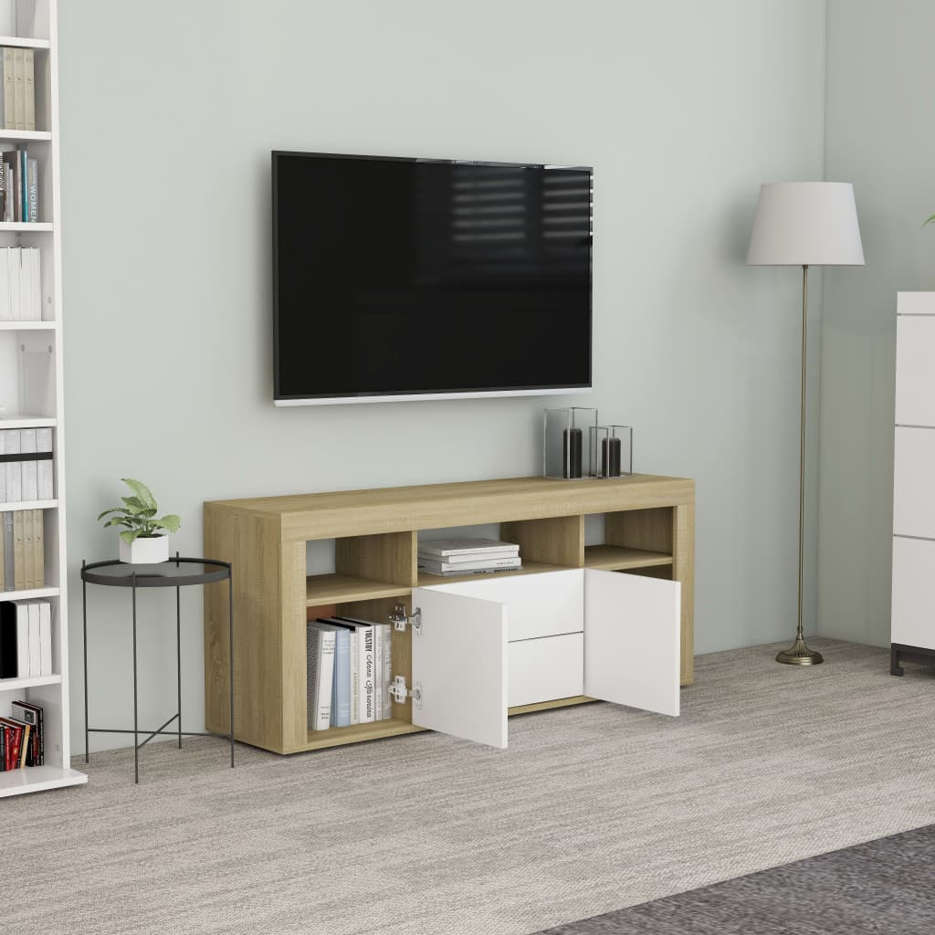 vidaXL Tv-meubel 120x30x50 cm spaanplaat wit en sonoma eikenkleurig