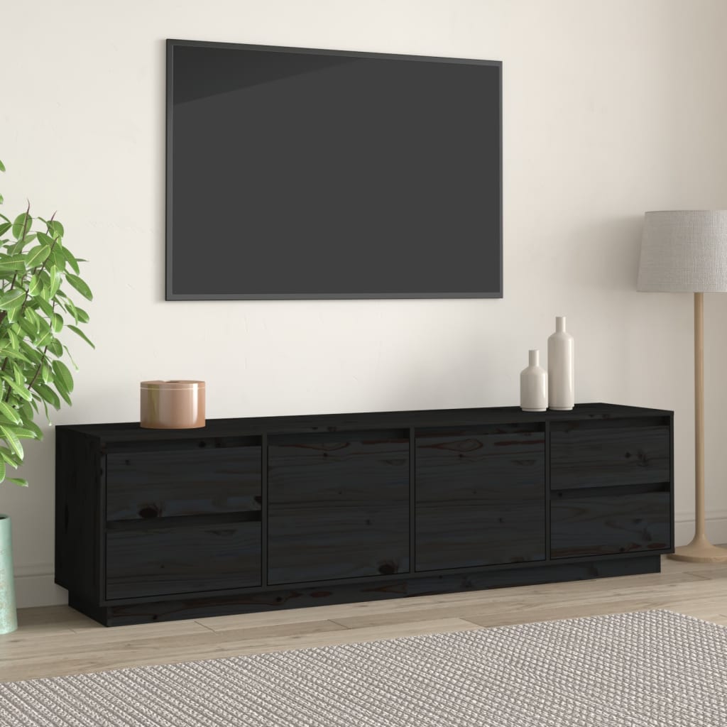 vidaXL Tv-meubel 176x37x47,5 cm massief grenenhout zwart