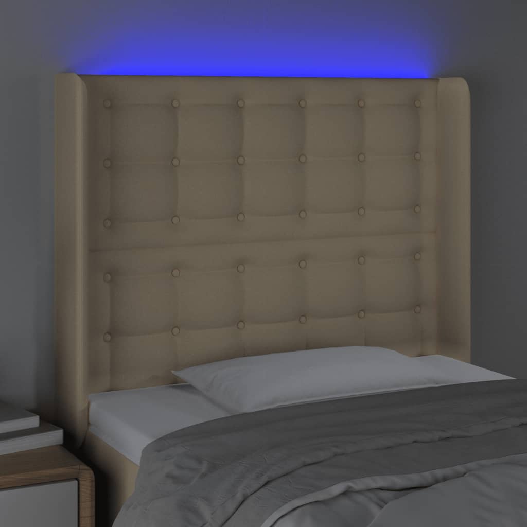 vidaXL Hoofdbord LED 83x16x118/128 cm stof crèmekleurig