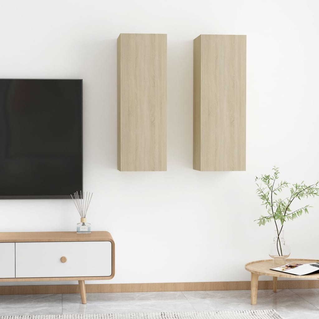 vidaXL Tv-meubels 2 st 30,5x30x90 cm bewerkt hout sonoma eikenkleurig