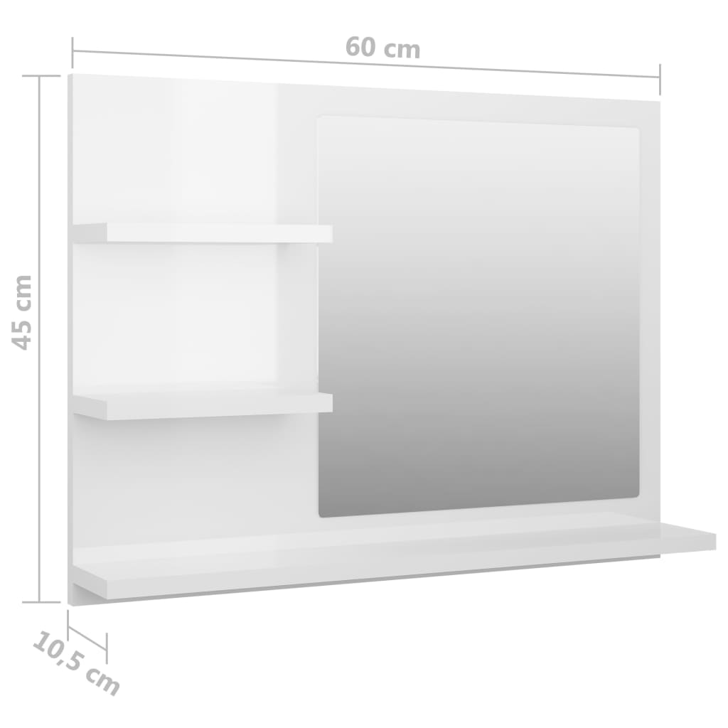 vidaXL Badkamerspiegel 60x10,5x45 cm spaanplaat hoogglans wit