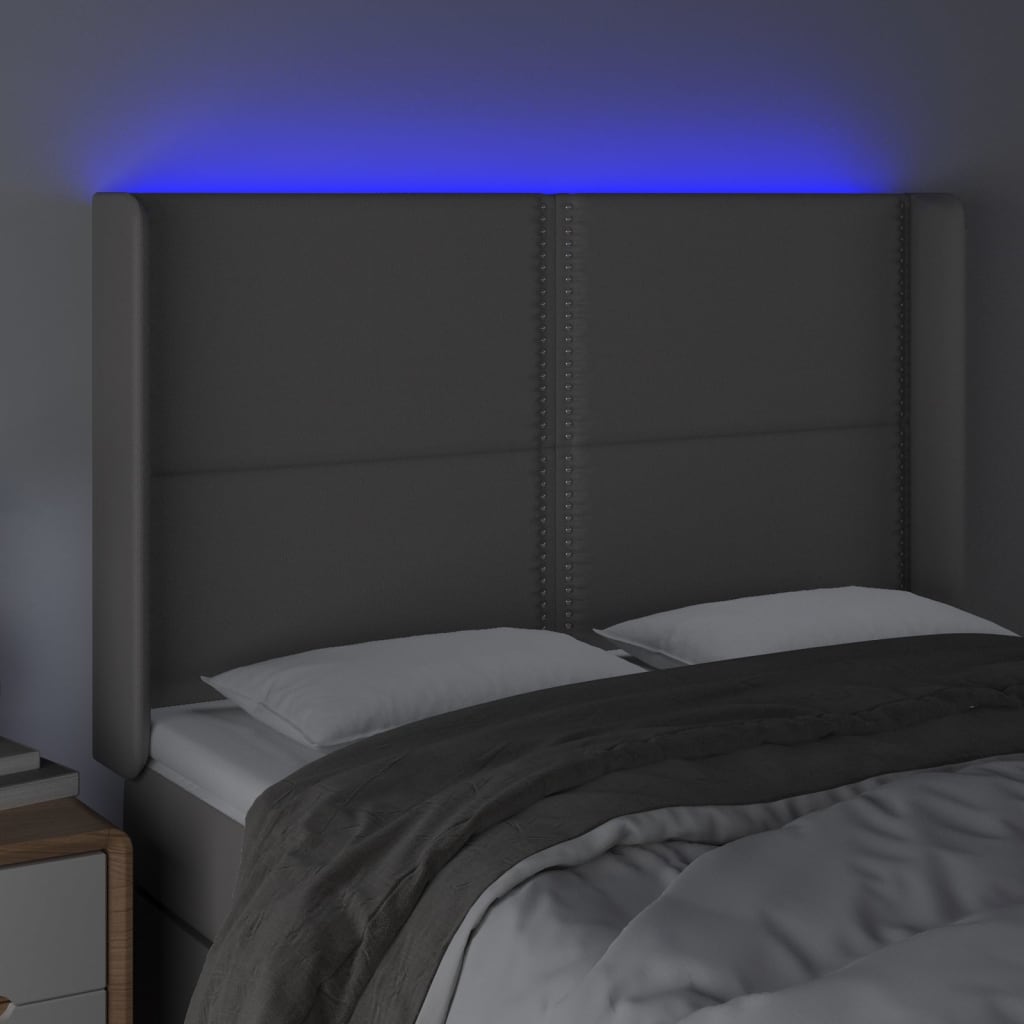 vidaXL Hoofdbord LED 147x16x118/128 cm kunstleer grijs