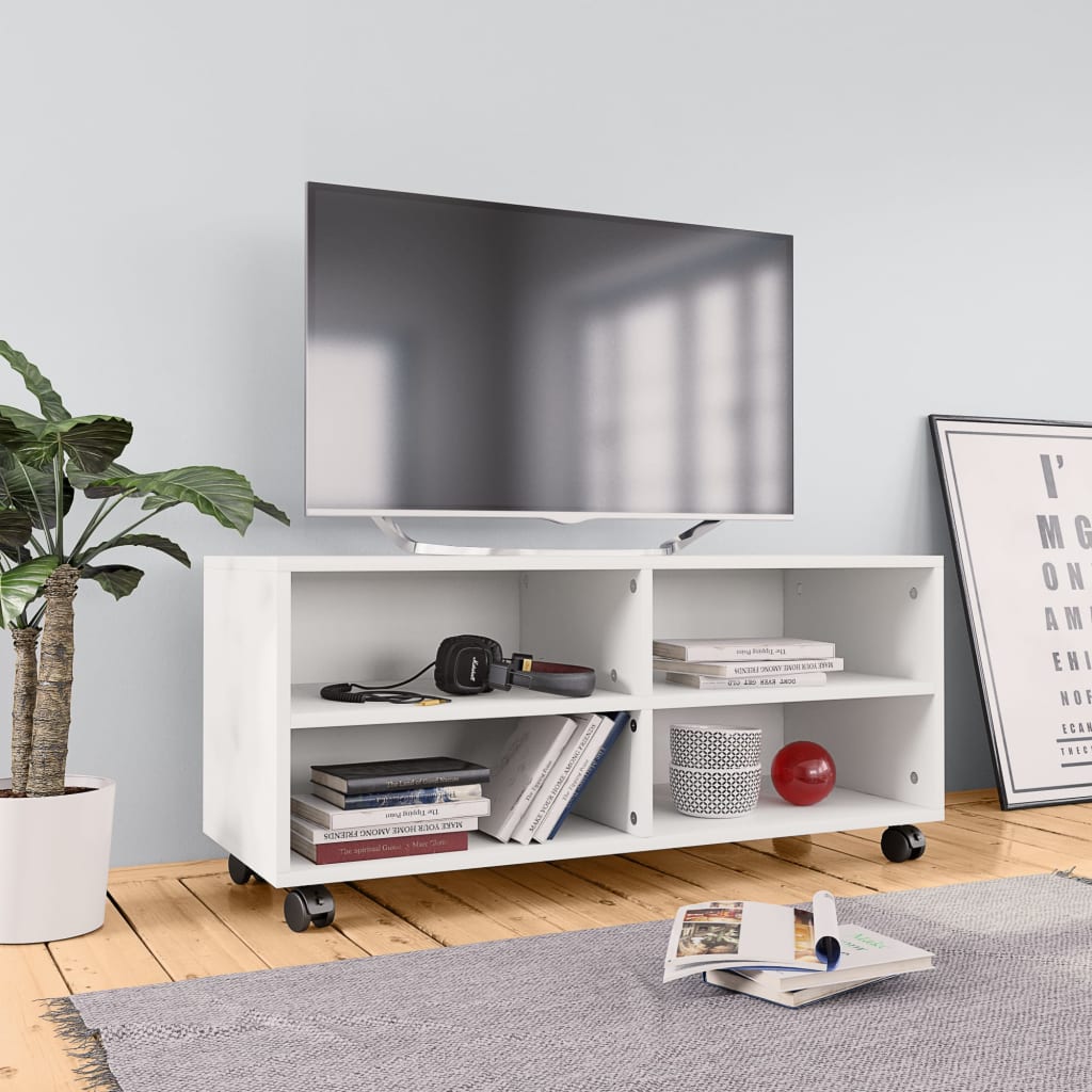 vidaXL Tv-meubel met wieltjes 90x35x35 cm bewerkt hout wit