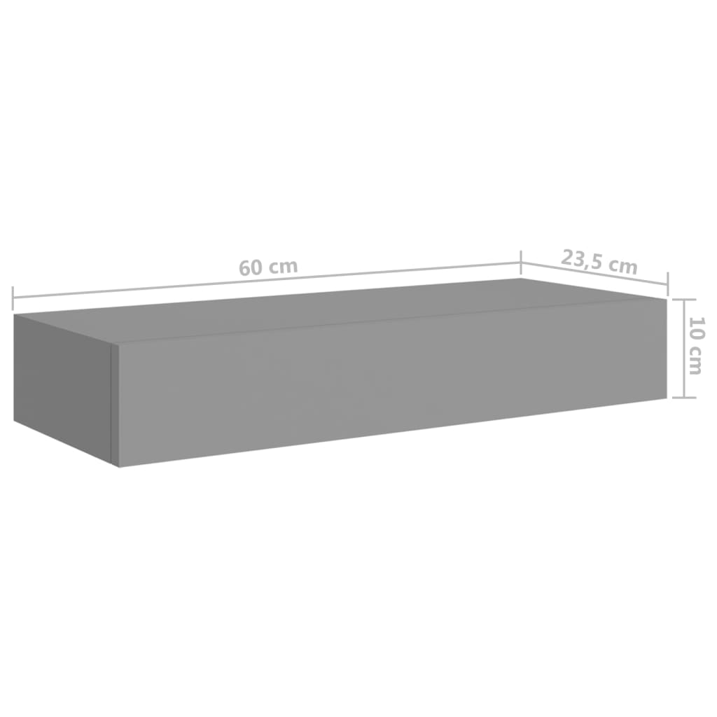 viaXL Wandschappen 2 st met lade 60x23,5x10 cm MDF grijs