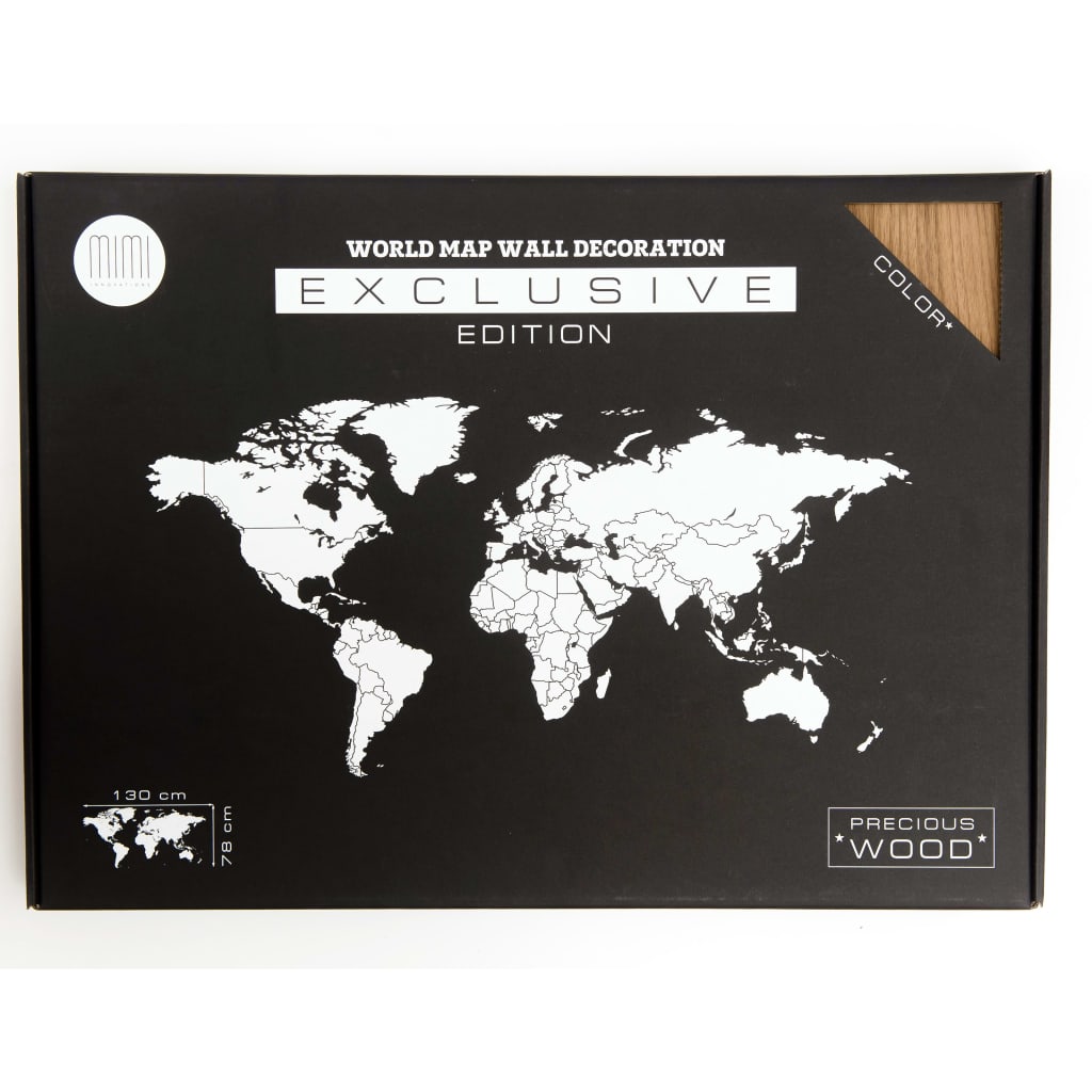 MiMi Innovations Wereldkaart muurdecoratie Exclusive 130x78 cm walnoot