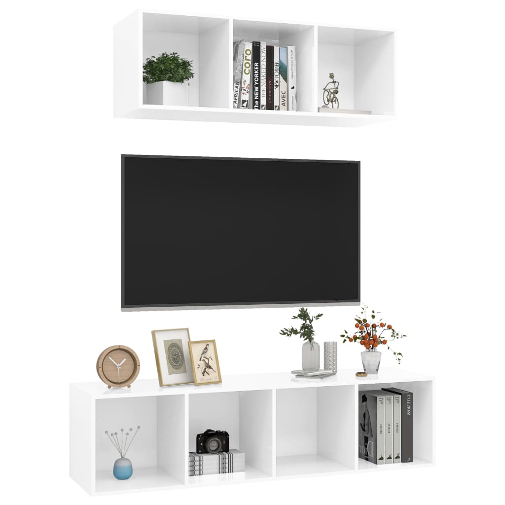 vidaXL 2-delige Tv-meubelset spaanplaat hoogglans wit